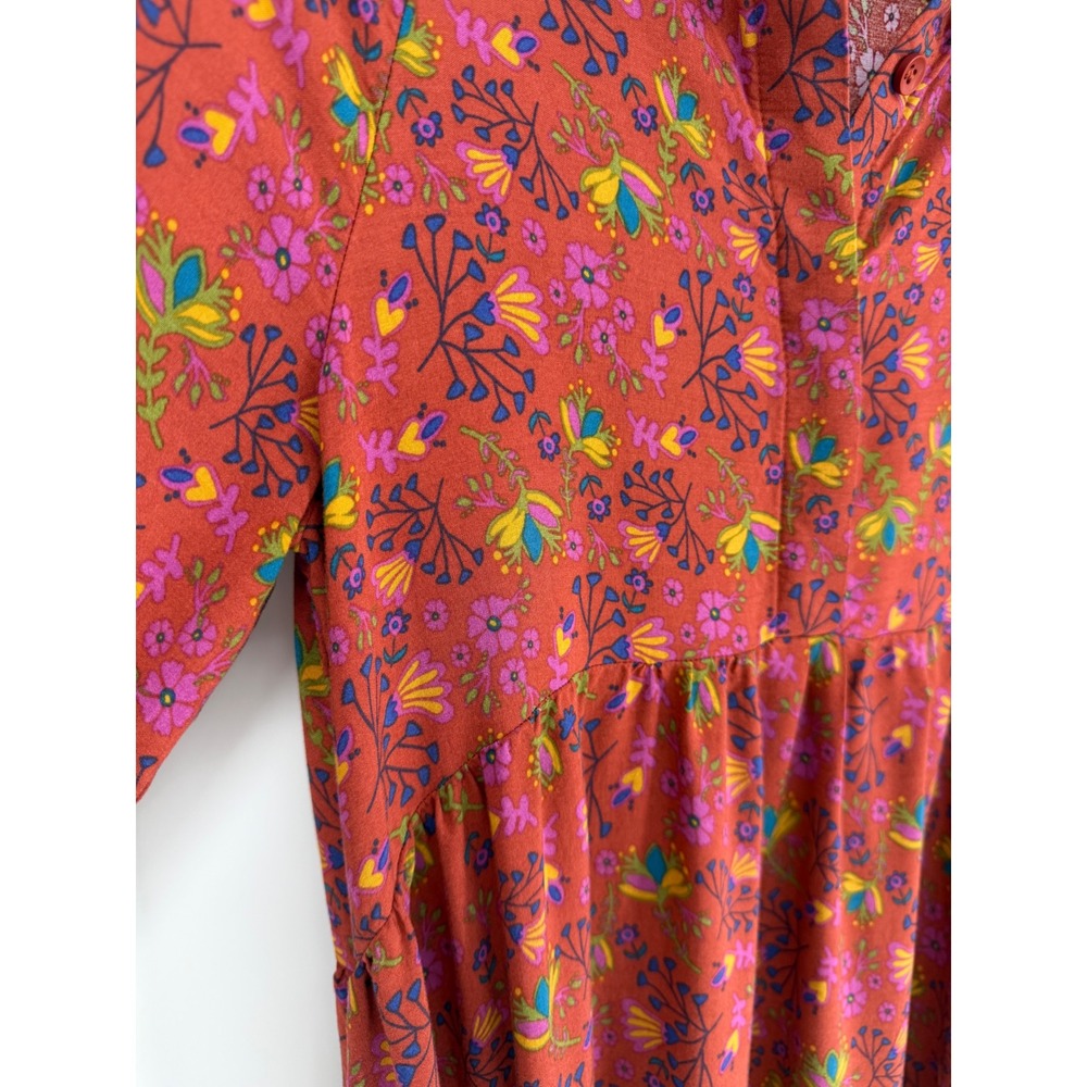 Natural Life Womens S Rust Floral Tiered Midi Dress Long Sleeve Boho Fall - Picture 4 of 8